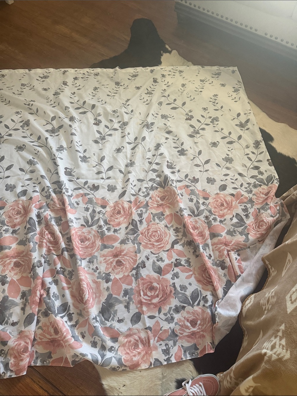 Floral Rose Print Cotton Bedding Set - Pink & Gray